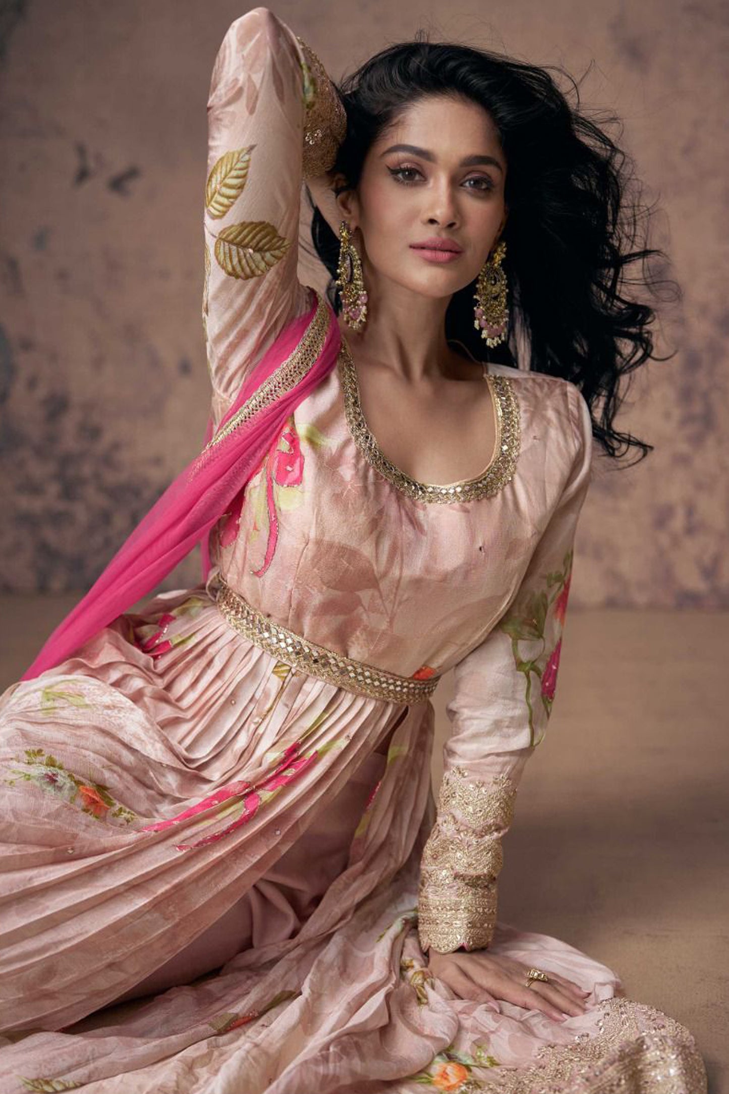 Stylish Pink Color Wedding-Reception Special Anarkali Gown With Dupatta