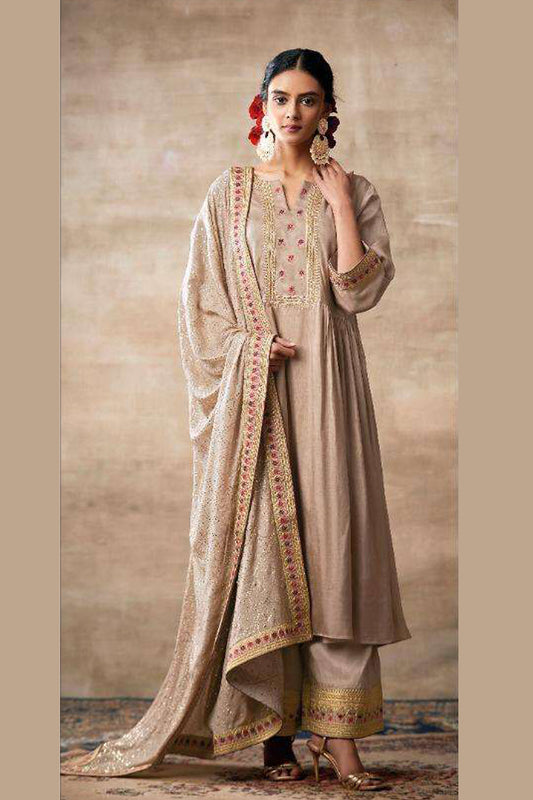 Wedding-Festival Special Beige Color Plazzo Dress With Dupatta