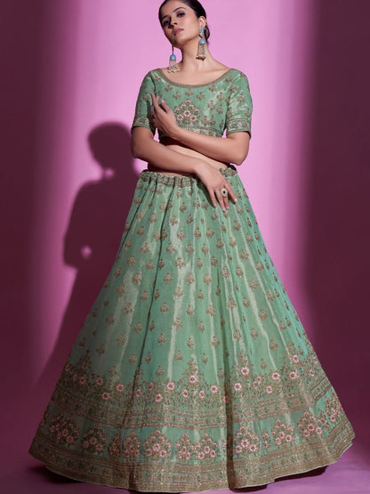 Elegant Pista Green Color Embroidery & Zari Worked Bridesmaid Lehenga Choli