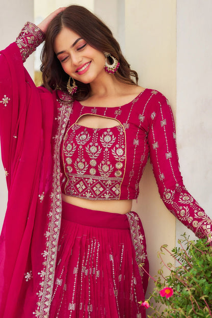 Amazing Pink Color Ready To Wear Lehenga Choli With Designer Dupatta , Traditional Outfit For Wedding And Reception Special Outfit