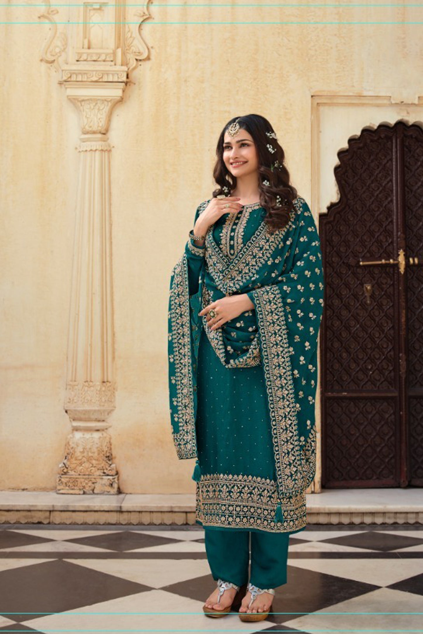 Ready To Wear Dark Green Color Salwar Kameez With Dupatta For Wedding-Reception