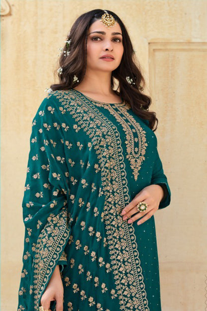 Ready To Wear Dark Green Color Salwar Kameez With Dupatta For Wedding-Reception