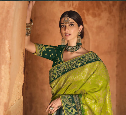 Gorgeous Green Color Wedding Party Wear Saree