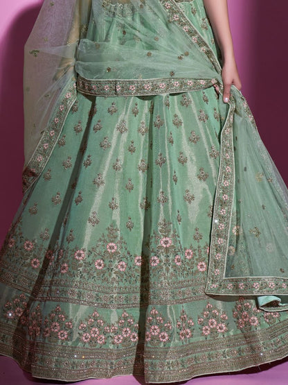 Elegant Pista Green Color Embroidery & Zari Worked Bridesmaid Lehenga Choli