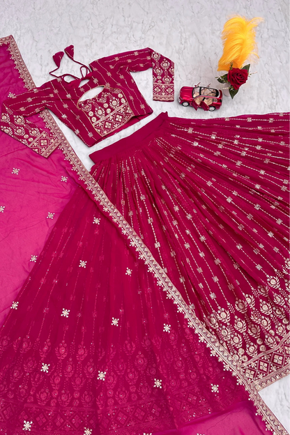 Amazing Pink Color Ready To Wear Lehenga Choli With Designer Dupatta , Traditional Outfit For Wedding And Reception Special Outfit