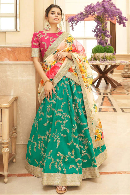 Teal Green Color Readymade Art Silk Fabric Occasion Wear Lehenga Choli