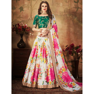 Indian Festival Wear Embroidery & Sequins Work Floral Printed Silk Material Lehenga Choli
