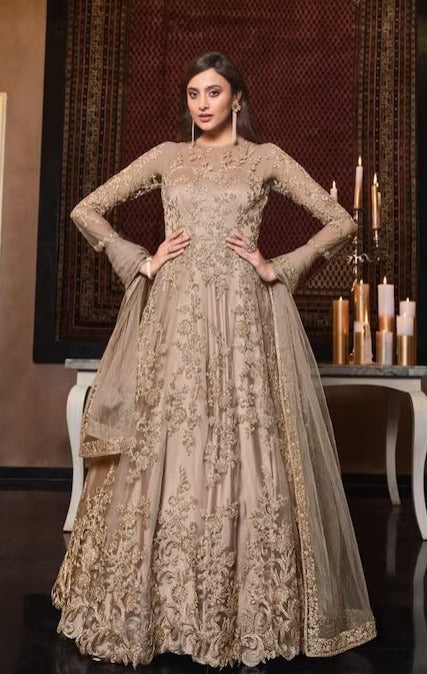 Pakistani Women's Wear Designer Anarkali Gown Suit Heavy Embroidery Work Gown