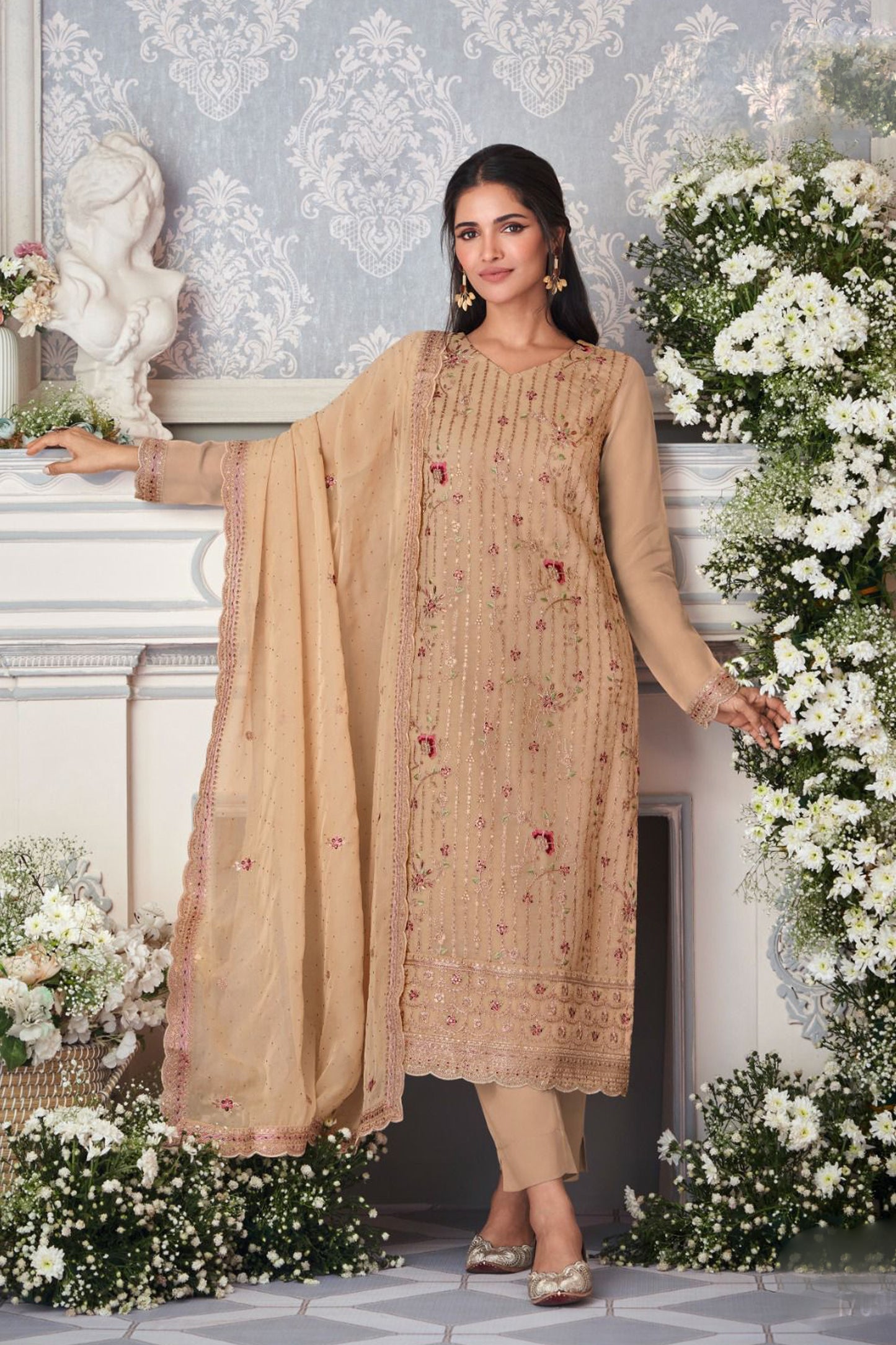 The Newest Style Brownish Color Salwar Kameez With Dupatta For Special Wedding