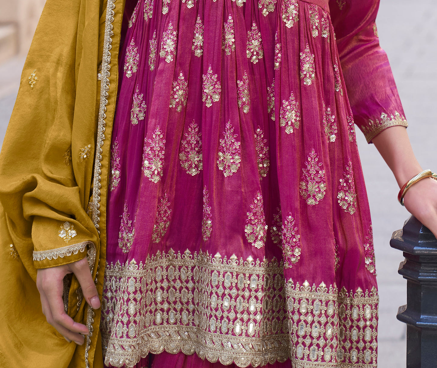 Beautiful Pink Color Readymade Wedding Function Wear Salwar Kameez Sharara Suits