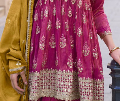 Beautiful Pink Color Readymade Wedding Function Wear Salwar Kameez Sharara Suits