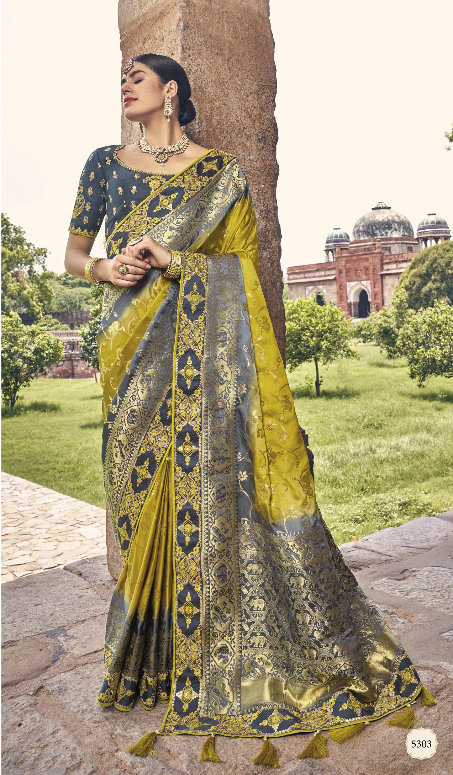 Exclusive Grey Color Embroidery Work Satin Saree With Stylish Blouse