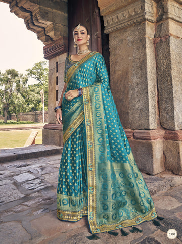 Amazing Morpich Color Satin Fabric Wedding Occasion Wear Saree