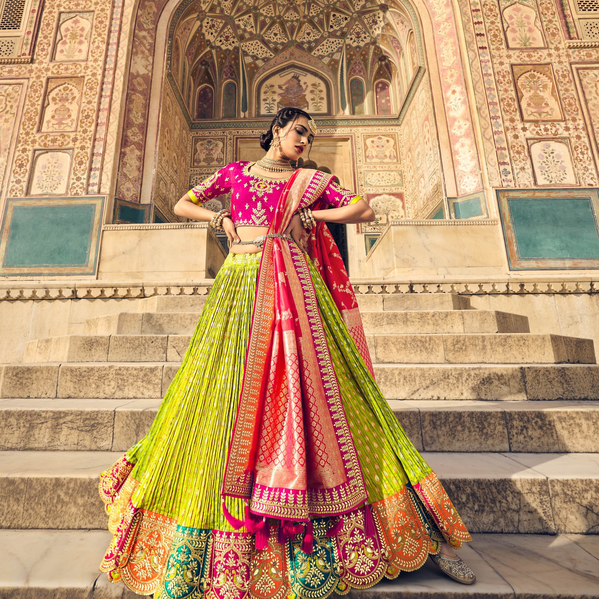 Designer Readymade Special Occasion Wear Lehenga Choli With Banarasi Silk Dupatta