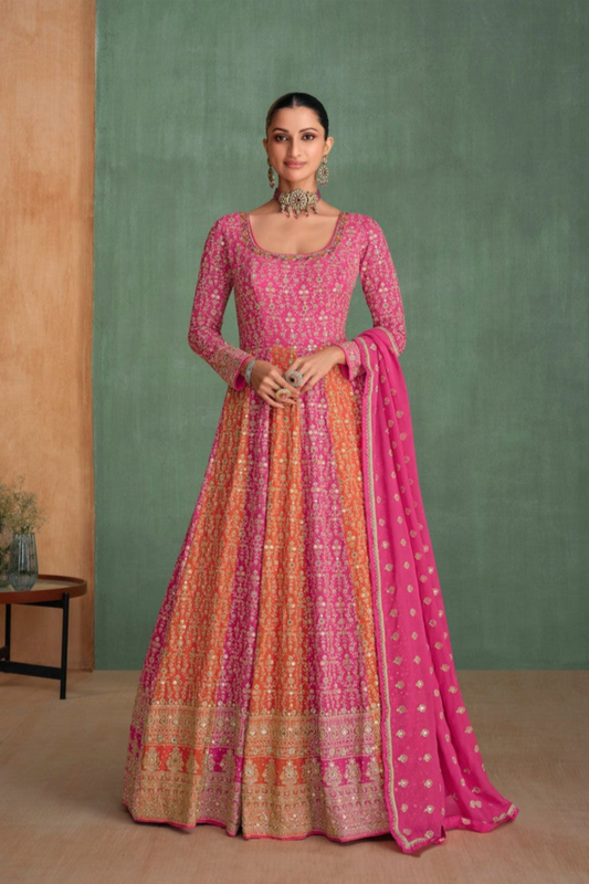 Elegant Designer Real Georgette With Embroidery Work Party Wear Anarkali Gown Suits