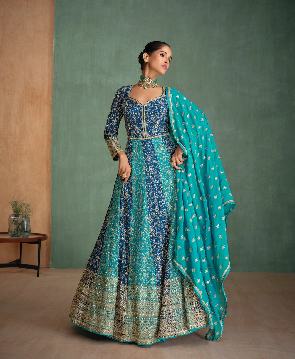 Elegant Designer Real Georgette With Embroidery Work Party Wear Anarkali Gown Suits