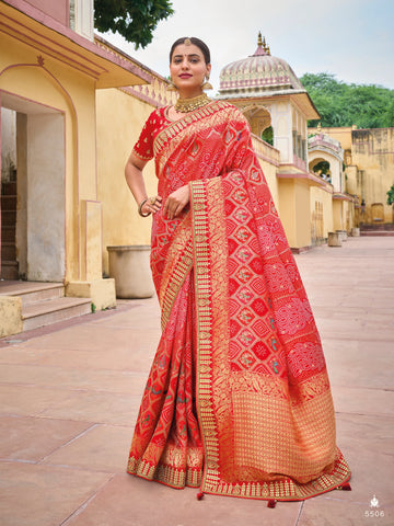 Attractive Red Color Pure Dola Viscose Fabric Festival Wear Saree