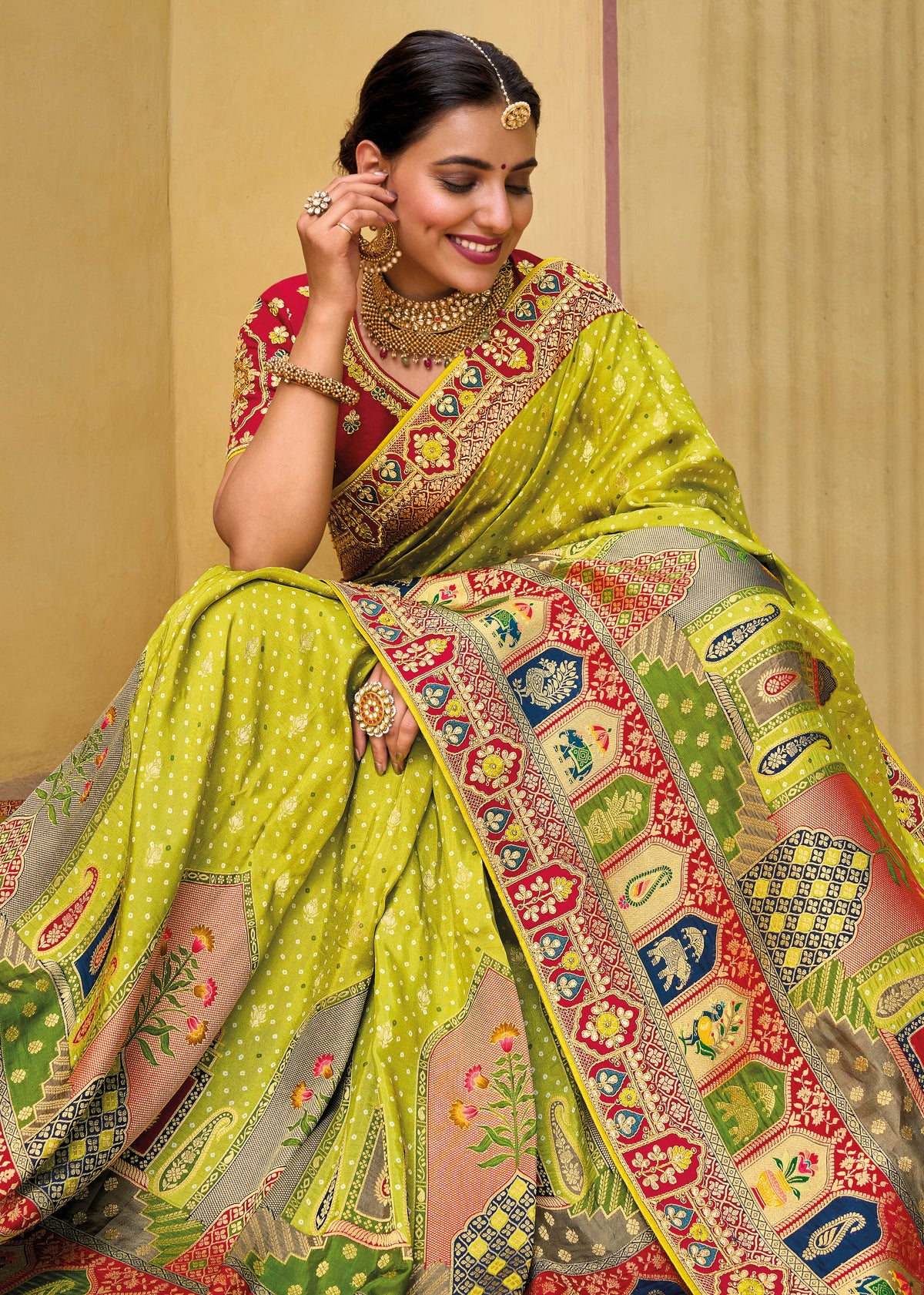 Sari Examples Gorgeous Lemon Color Pure Dola Viscose Fabric Traditional Wear Saree ...