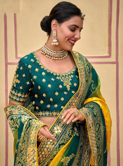 Ready To Wear Yellow Green  Color Designer Indian Wedding Saree