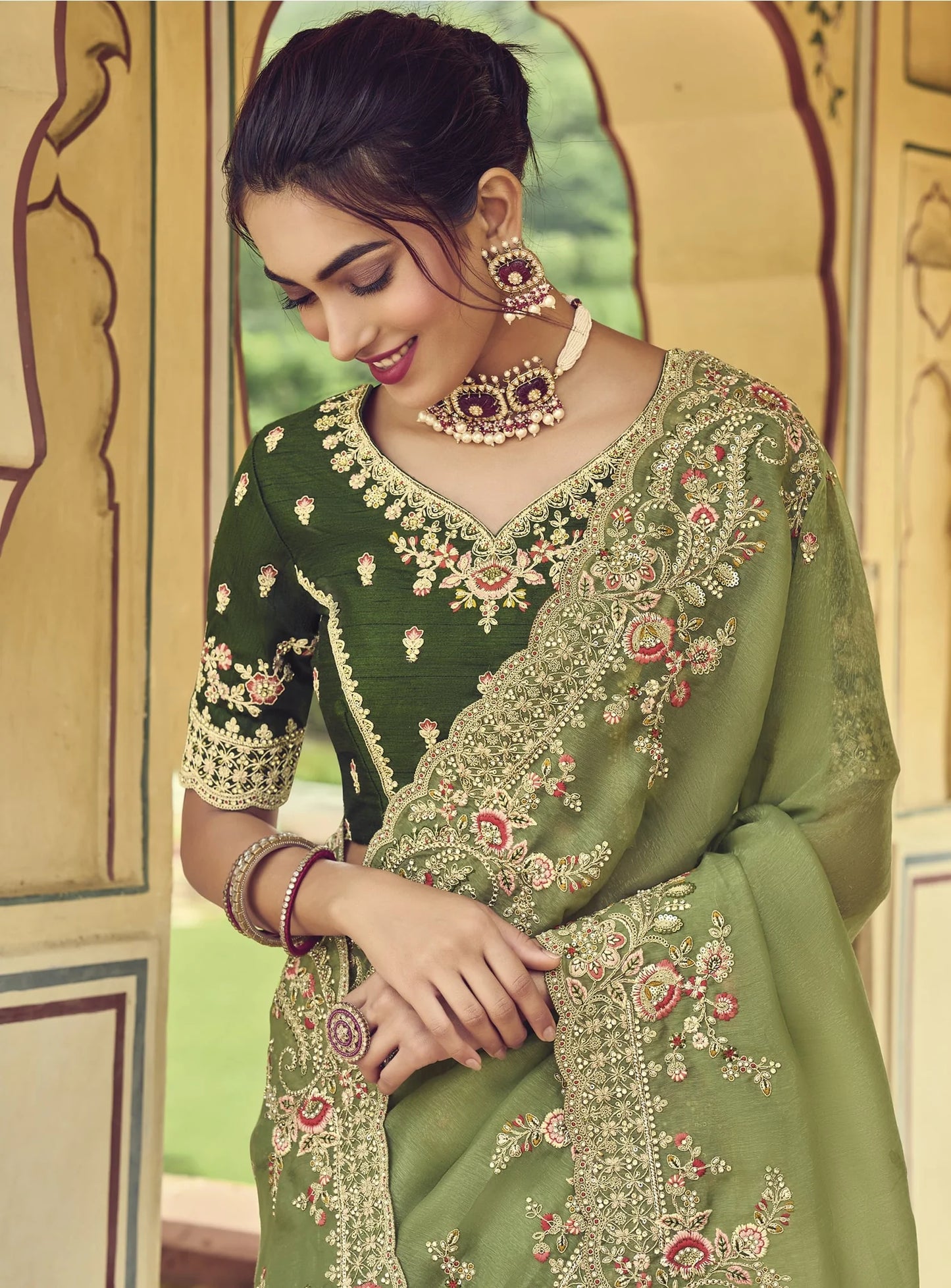 Readymade Dark Green Color Designer Saree Event Wedding Wear Suits