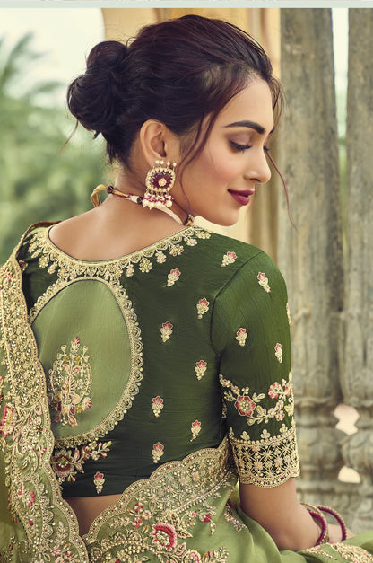 Readymade Dark Green Color Designer Saree Event Wedding Wear Suits