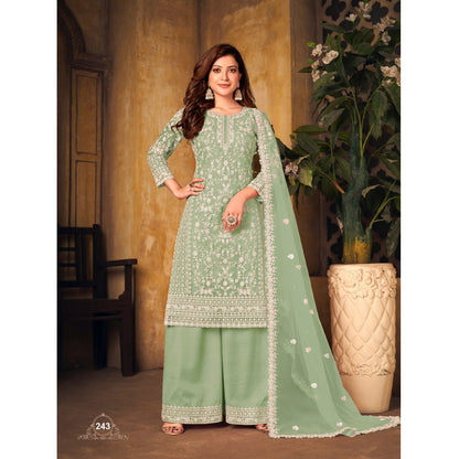 Wedding Reception Party Wear Heavy Embroidery Worked Net Fabric Salwar Kameez Plazzo Suits