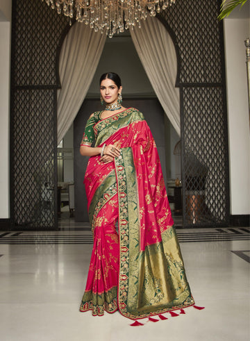 Trending Cherry Green Color Designer Wedding Party Wear Saree With Fancy Blouse