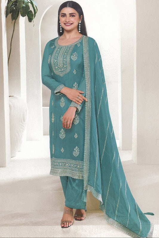 Wedding Function Wear Embroidery Work Salwar Kameez Palazzo - Pant Suits