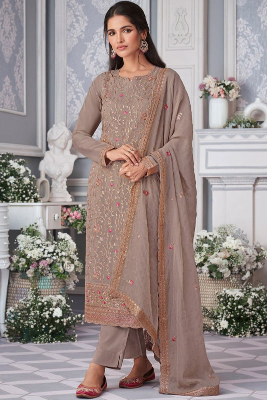 Pakistani Designer Heavy Embroidery Work & Santoon Silk Shalwar Kameez Pant Suit