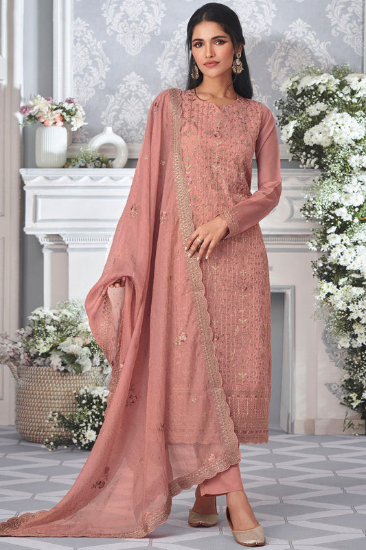 Indian Wedding Wear Organza Silk With Embroidery Work Salwar Kameez Pant Suit