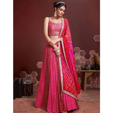Beautifull Pink Color Pakistani Desinger Lehengha Choli Reception Wear Embroidery And Mirror Worked