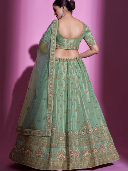 Elegant Pista Green Color Embroidery & Zari Worked Bridesmaid Lehenga Choli