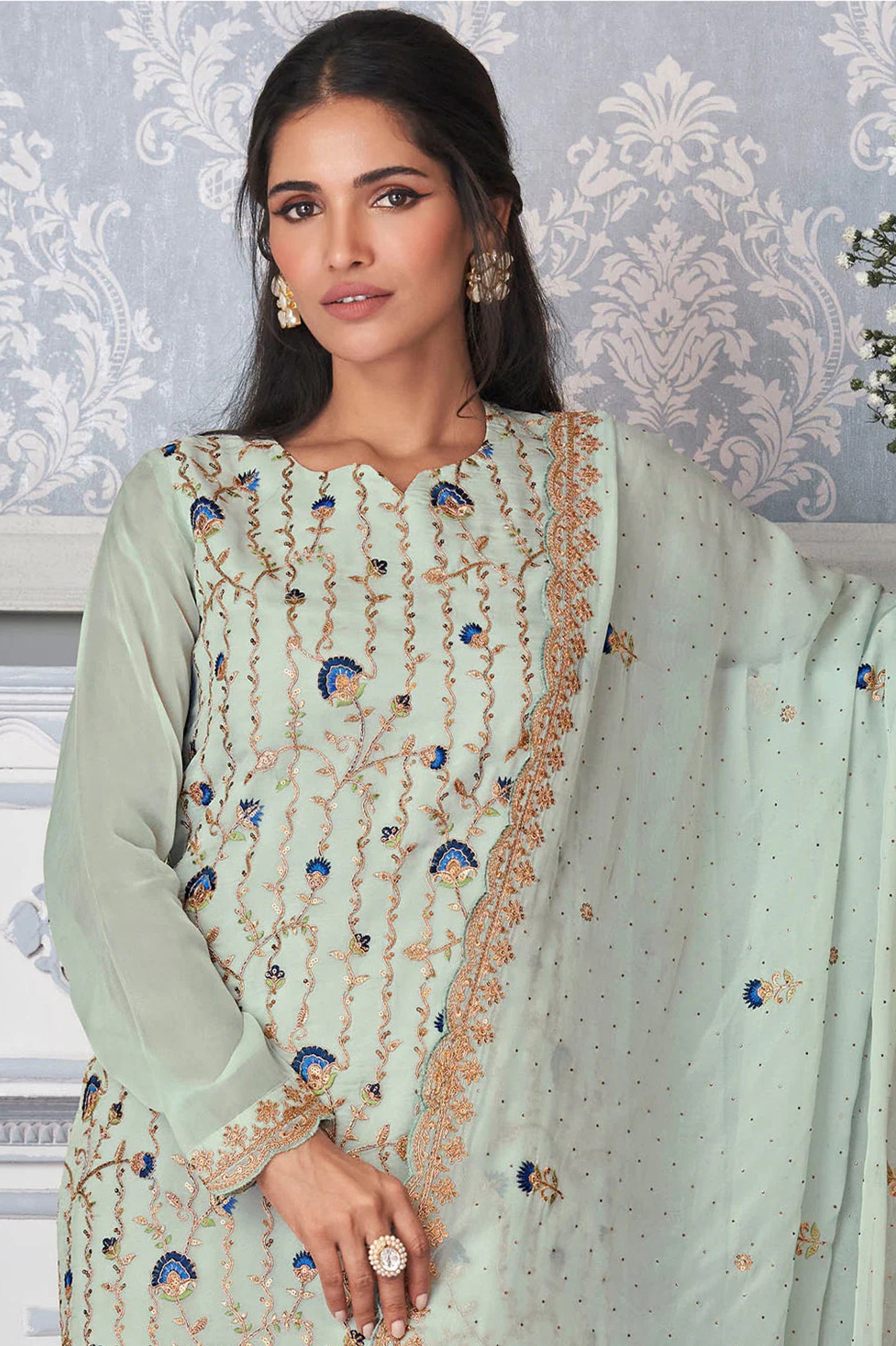 New Style Pista Color Luxury Salwar Kameez With Dupatta For Wedding