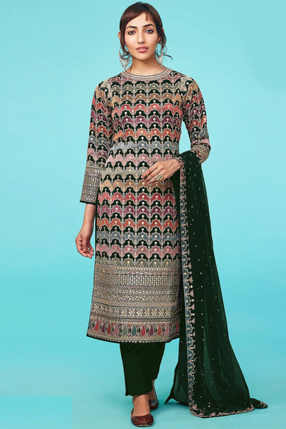 Amazing Designer Heavy Georgette With Santoon Silk Shalwar Kameez Pant Suits