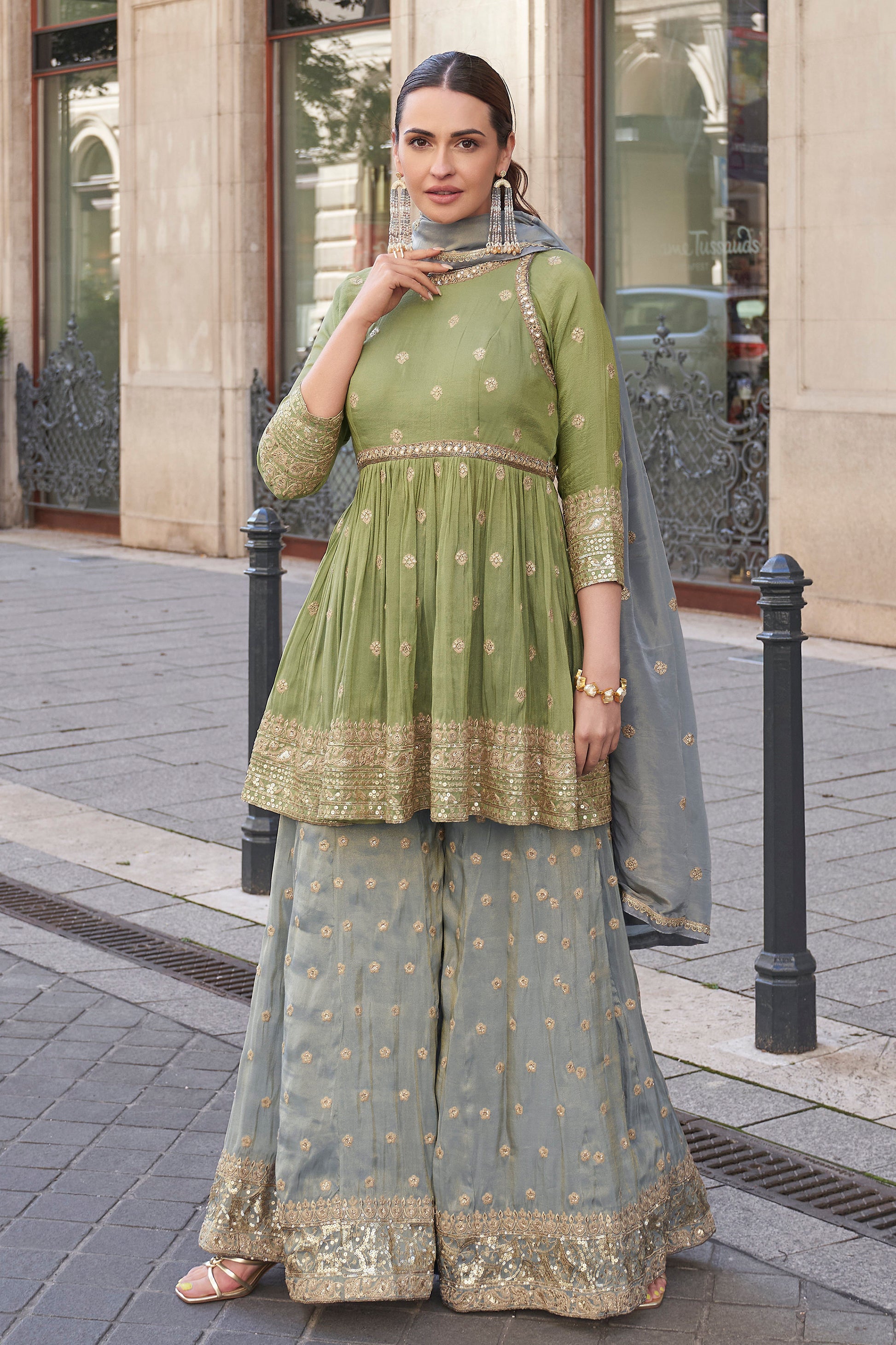 Beautiful Pink Color Readymade Wedding Function Wear Salwar Kameez Sharara Suits