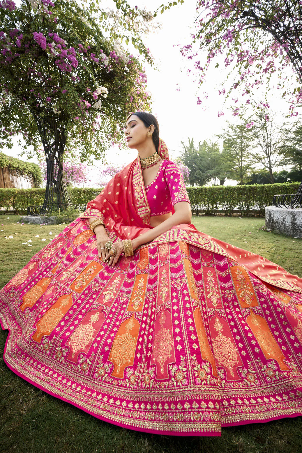 Amazing Rani Orange Color Banarasi Silk Fabric Wedding Wear Lehenga Choli