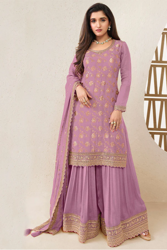 Indian Bollywood Designer Chinon Jacquard Fabric Salwar Kameez Plazzo Suit