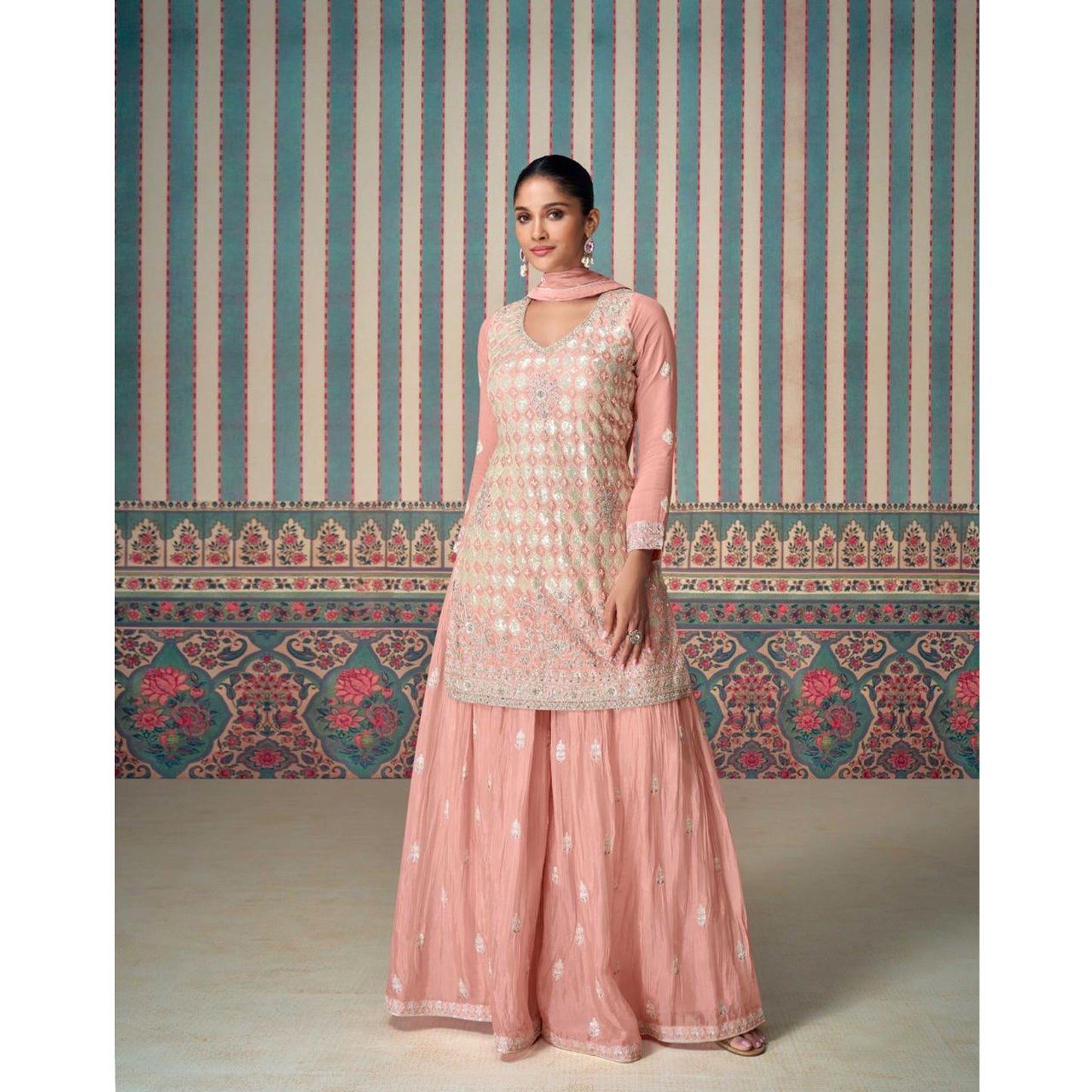 Indian Ethnic Wear Cotton Digital Fancy Embroidery Work Salwar Kameez Plazzo Pant Suits