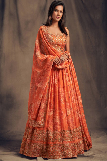 Orange Color Haldi Function Wear Readymade Lehenga Choli With Designer Dupatta