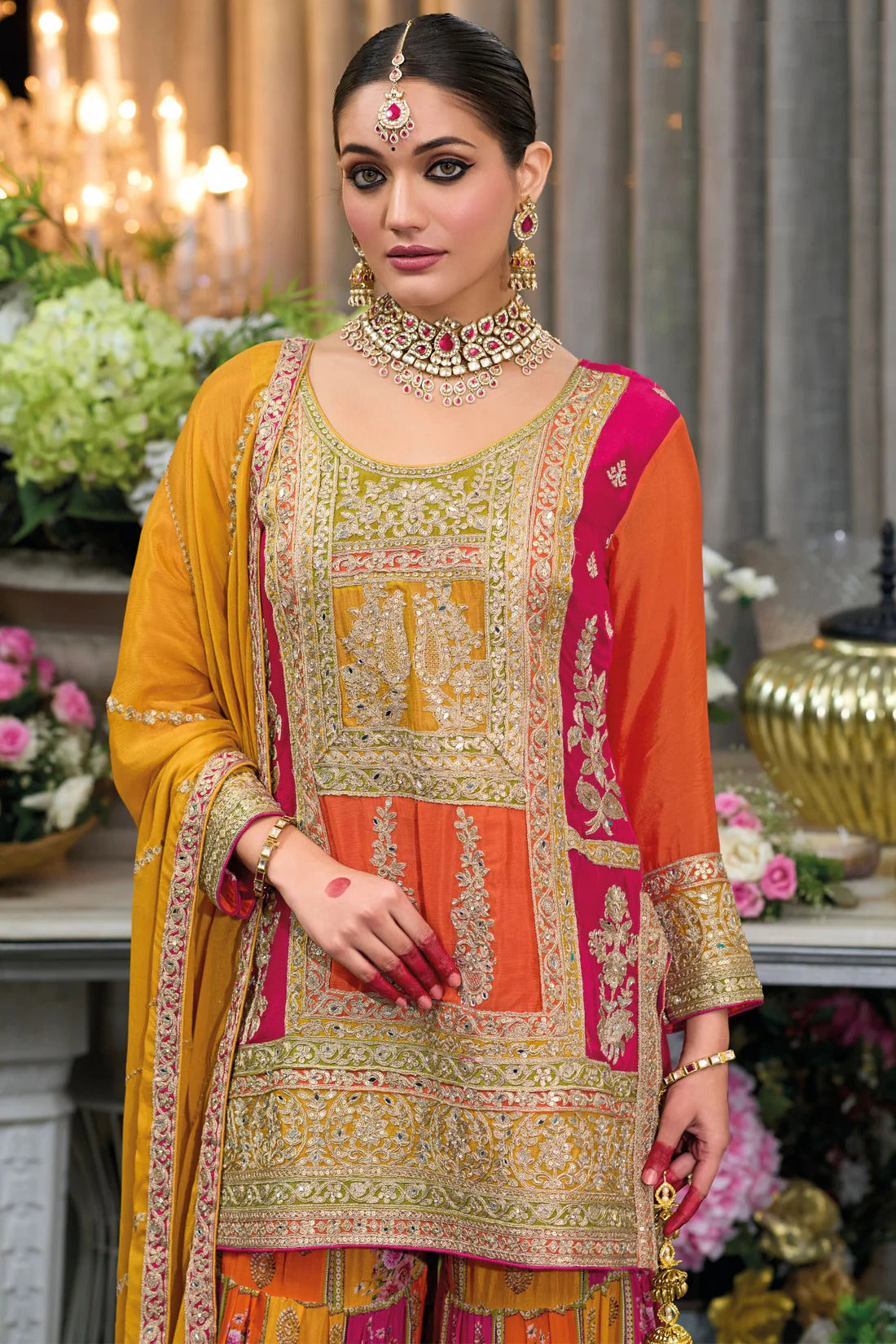 Trendy Designer Heavy Chinon With Embroidery Work Salwar Kameez Sharara Plazzo Suit