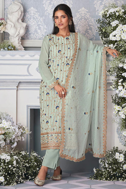 New Style Pista Color Luxury Salwar Kameez With Dupatta For Wedding