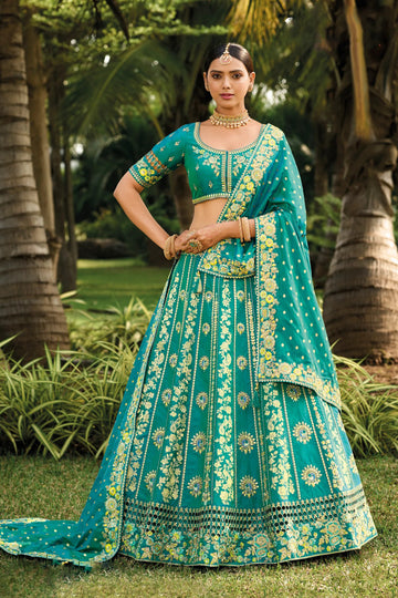 Georgeous Morpich Color Banarasi Silk Fabric Function Wear Fancy Lehenga Choli