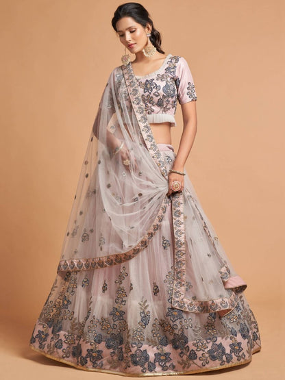 Amazing Grey Color Ready To Wear Zari Embroidery Work Special Occasions Wear Lehenga Choli