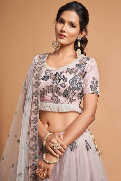 Amazing Grey Color Ready To Wear Zari Embroidery Work Special Occasions Wear Lehenga Choli