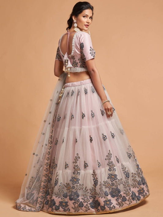 Amazing Grey Color Ready To Wear Zari Embroidery Work Special Occasions Wear Lehenga Choli