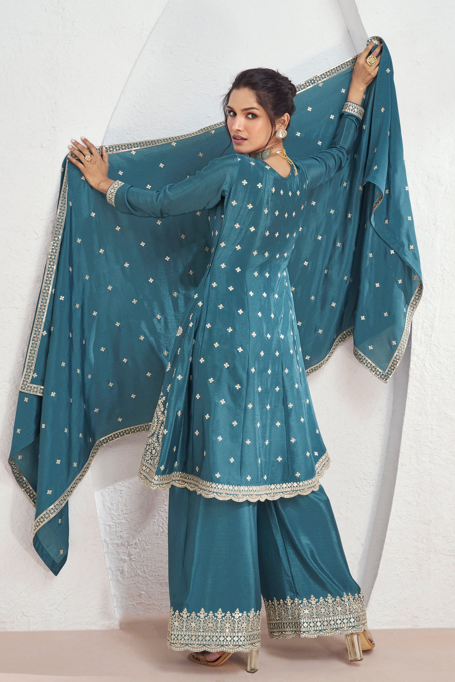 Roka Nikah Wear Pakistani Style Thread Embroidery Work Salwar Kameez Plazzo Suit