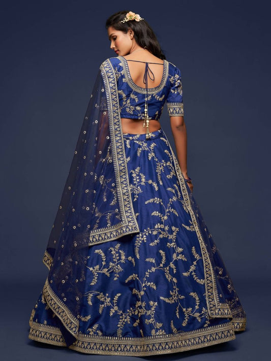 Upcoming Parties Wear Enjoyable Blue Color Stitched Lehenga Choli