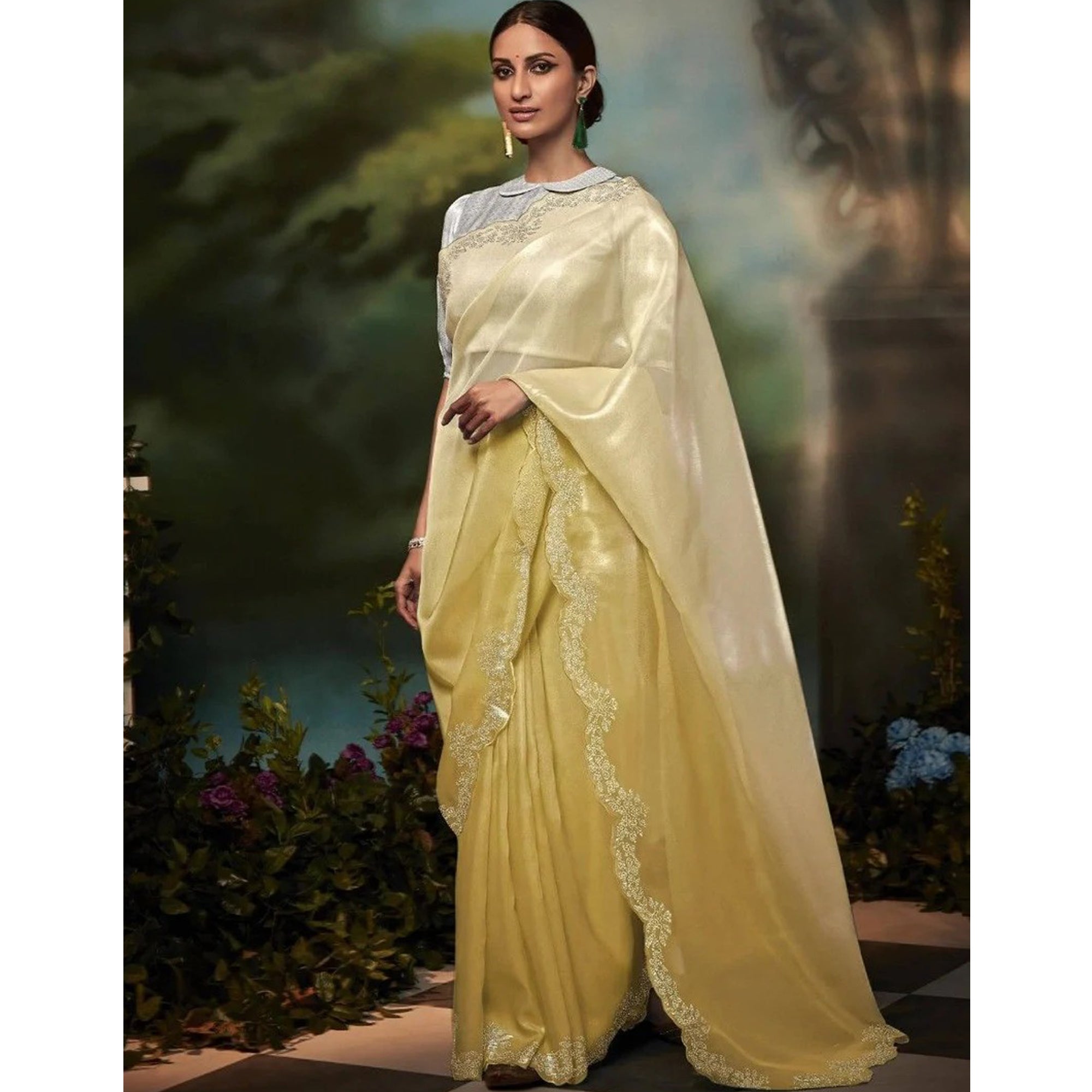 Improbabale Light Yellow Color Designer Silk Saree With Woven Work Blouse