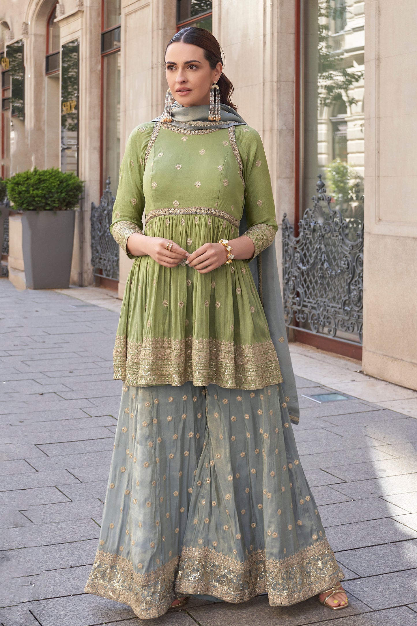 Beautiful Pink Color Readymade Wedding Function Wear Salwar Kameez Sharara Suits