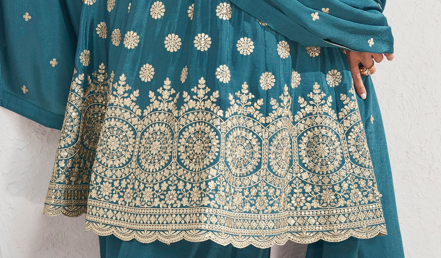 Roka Nikah Wear Pakistani Style Thread Embroidery Work Salwar Kameez Plazzo Suit